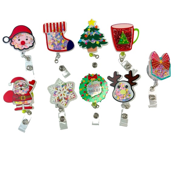Holiday Badge Reels Set of 3 Christmas ID tag Holders Gift Set - Picture 1 of 12